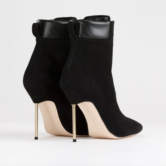 NEW Good American Scandal Black Suede Lace Up Point Toe Heeled Bootie - Picture 3 of 12